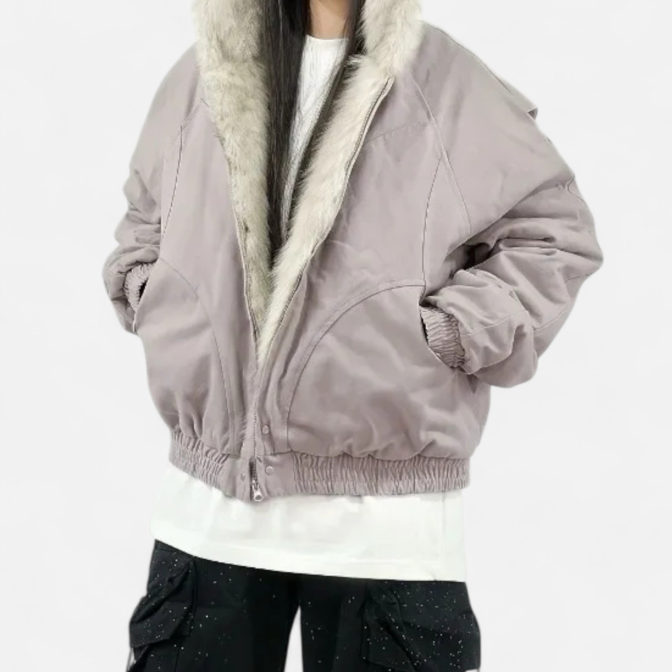 Casaco Feminino de Inverno com Capuz – Estilo Vintage e Gola de Pele