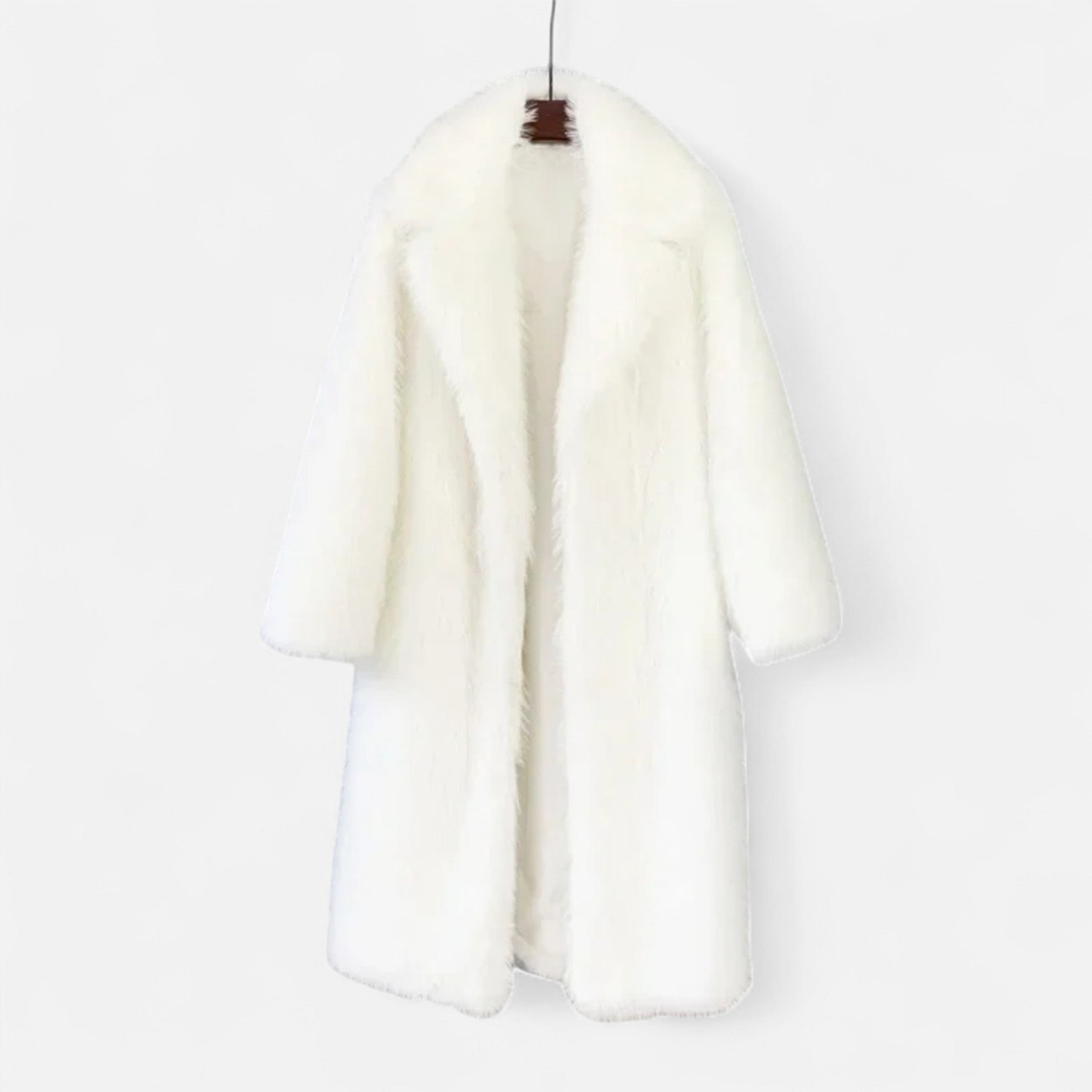 Casaco Longo Feminino de Pelúcia Falsa Branco