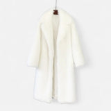 Casaco Longo Feminino de Pelúcia Falsa Branco