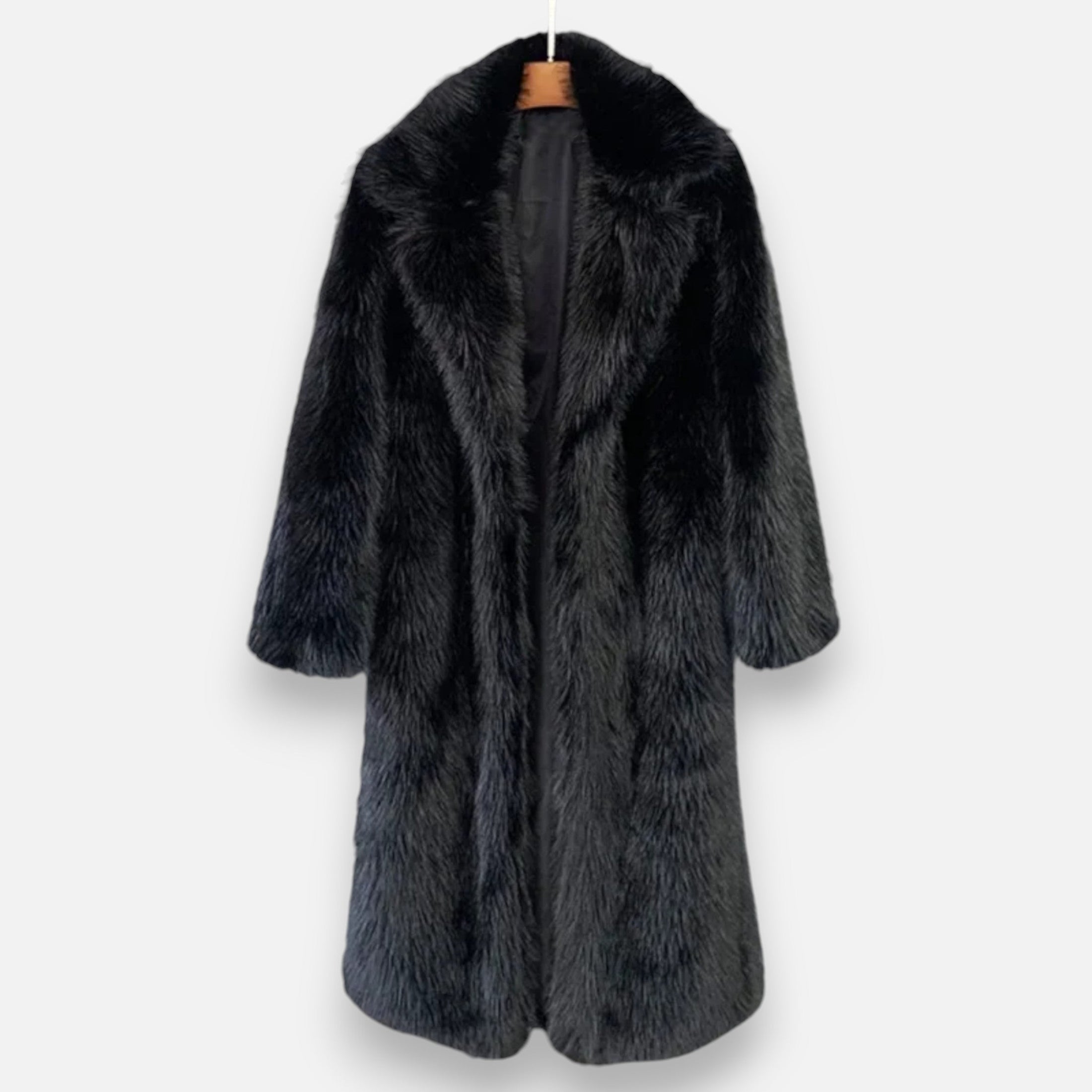 Casaco Longo Feminino de Pelúcia Falsa Preto