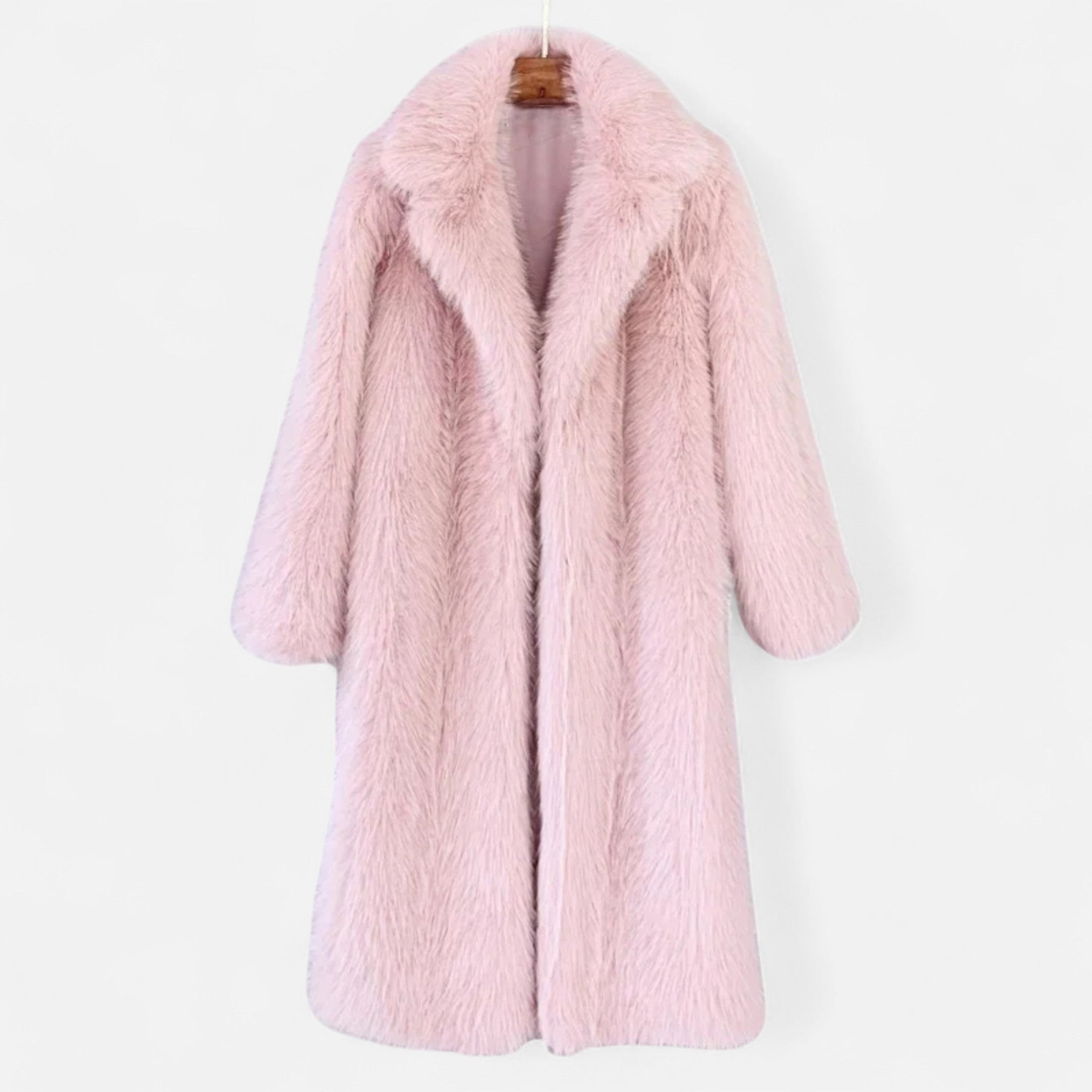 Casaco Longo Feminino de Pelúcia Falsa Rosa
