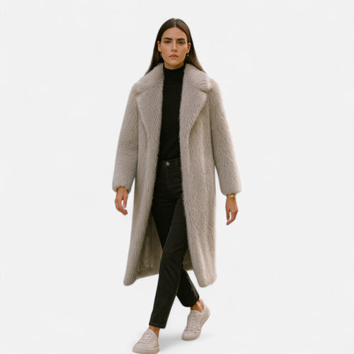Casaco Longo Feminino de Pelúcia Falsa