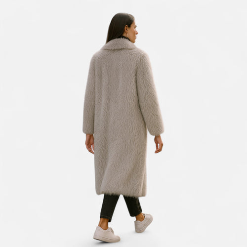 Casaco Longo Feminino de Pelúcia Falsa