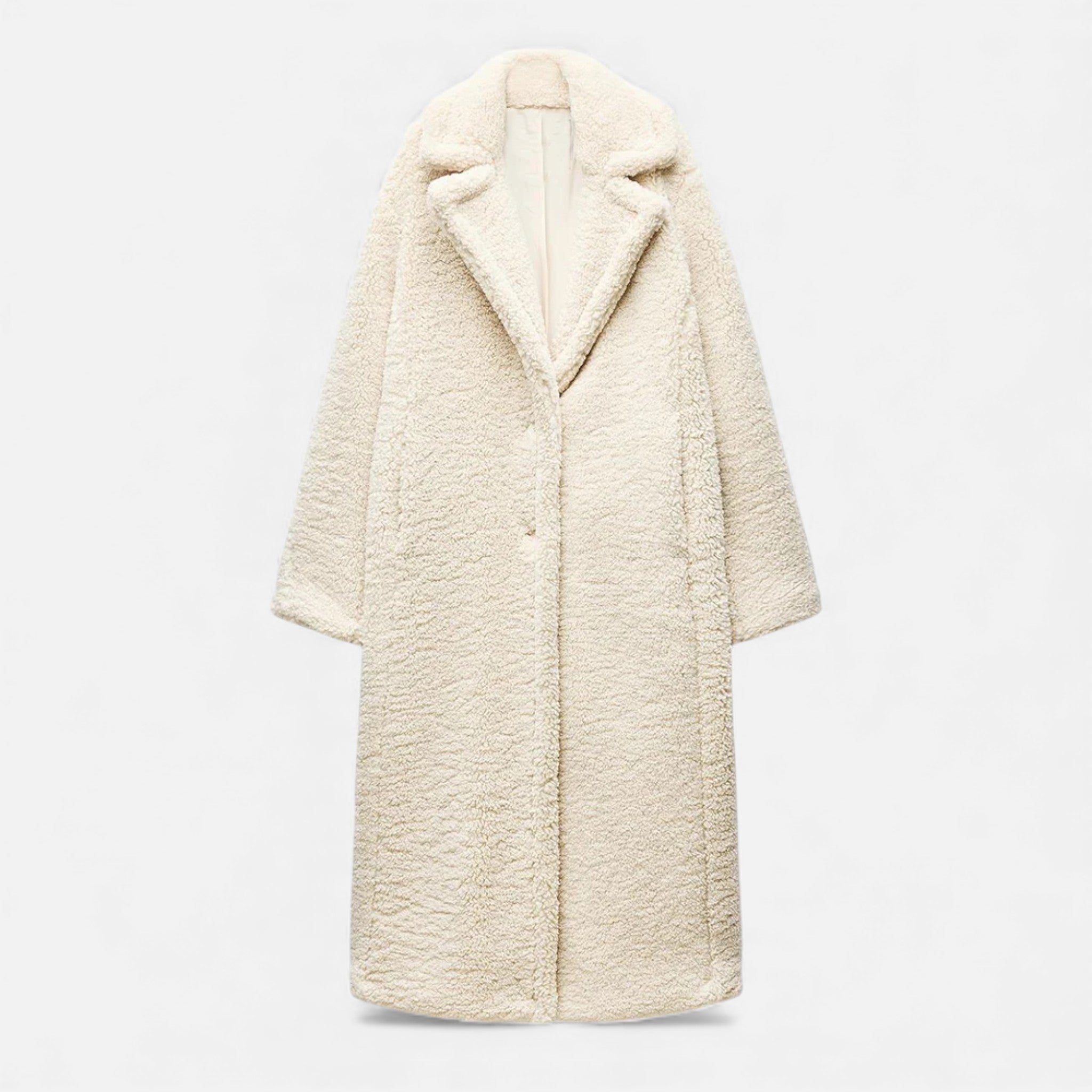 Casaco Teddy Duplo Feminino de Comprimento Longo Bege
