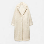 Casaco Teddy Duplo Feminino de Comprimento Longo Bege