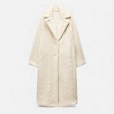 Casaco Teddy Duplo Feminino de Comprimento Longo Bege