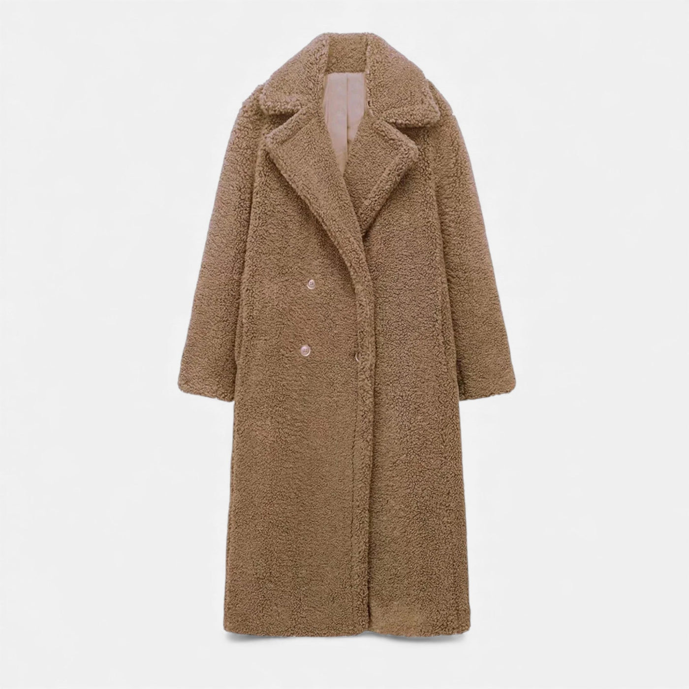Casaco Teddy Duplo Feminino de Comprimento Longo Marrom