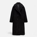 Casaco Teddy Duplo Feminino de Comprimento Longo Preto