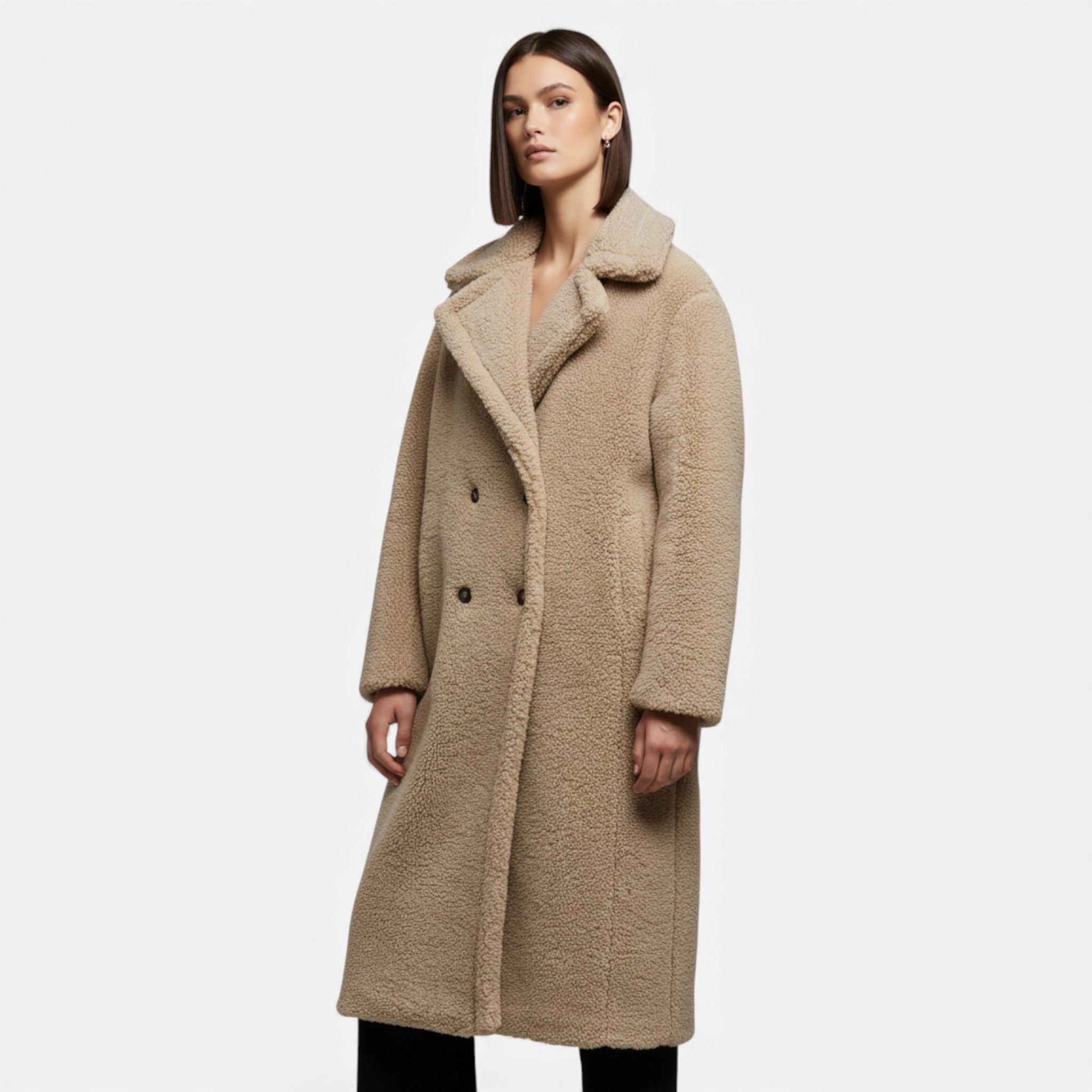 Casaco Teddy Duplo Feminino de Comprimento Longo