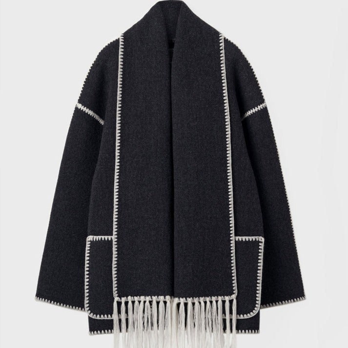 Casaco cachecol bordado Black and White | Faetton &Co. Preto