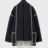 Casaco cachecol bordado Black and White | Faetton &Co. Preto