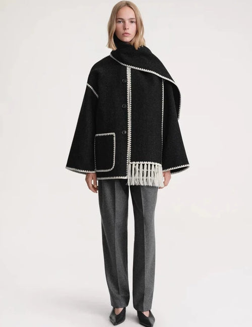 Casaco cachecol bordado Black and White | Faetton &Co.