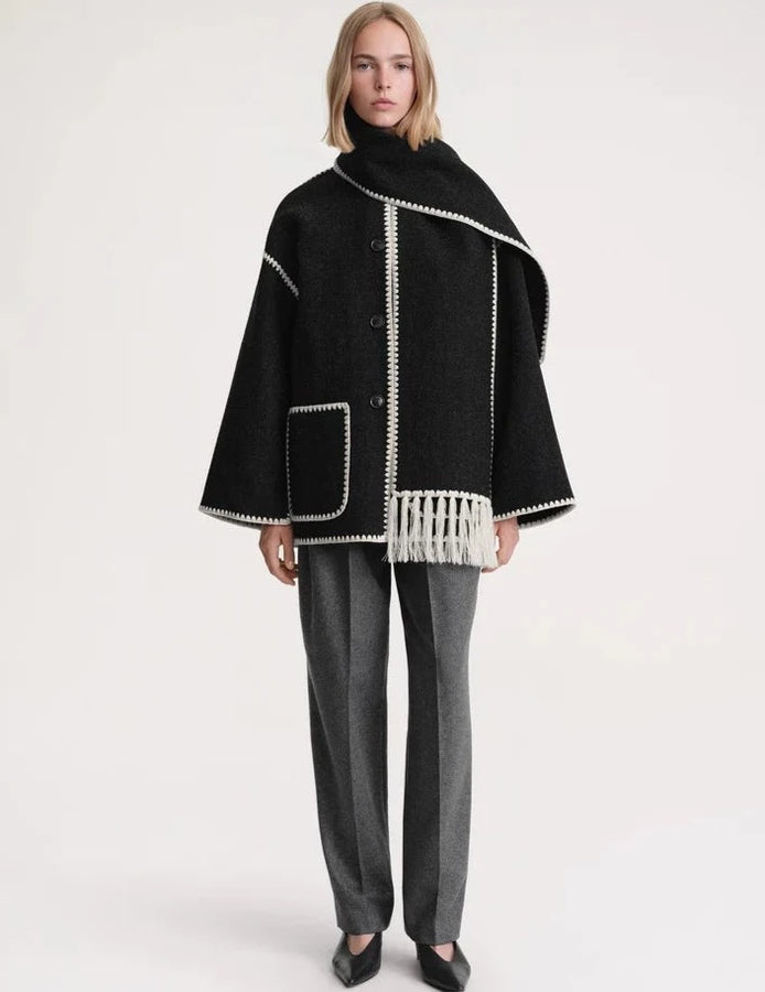 Casaco cachecol bordado Black and White | Faetton &Co.