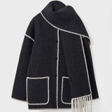 Casaco cachecol bordado Black and White | Faetton &Co.