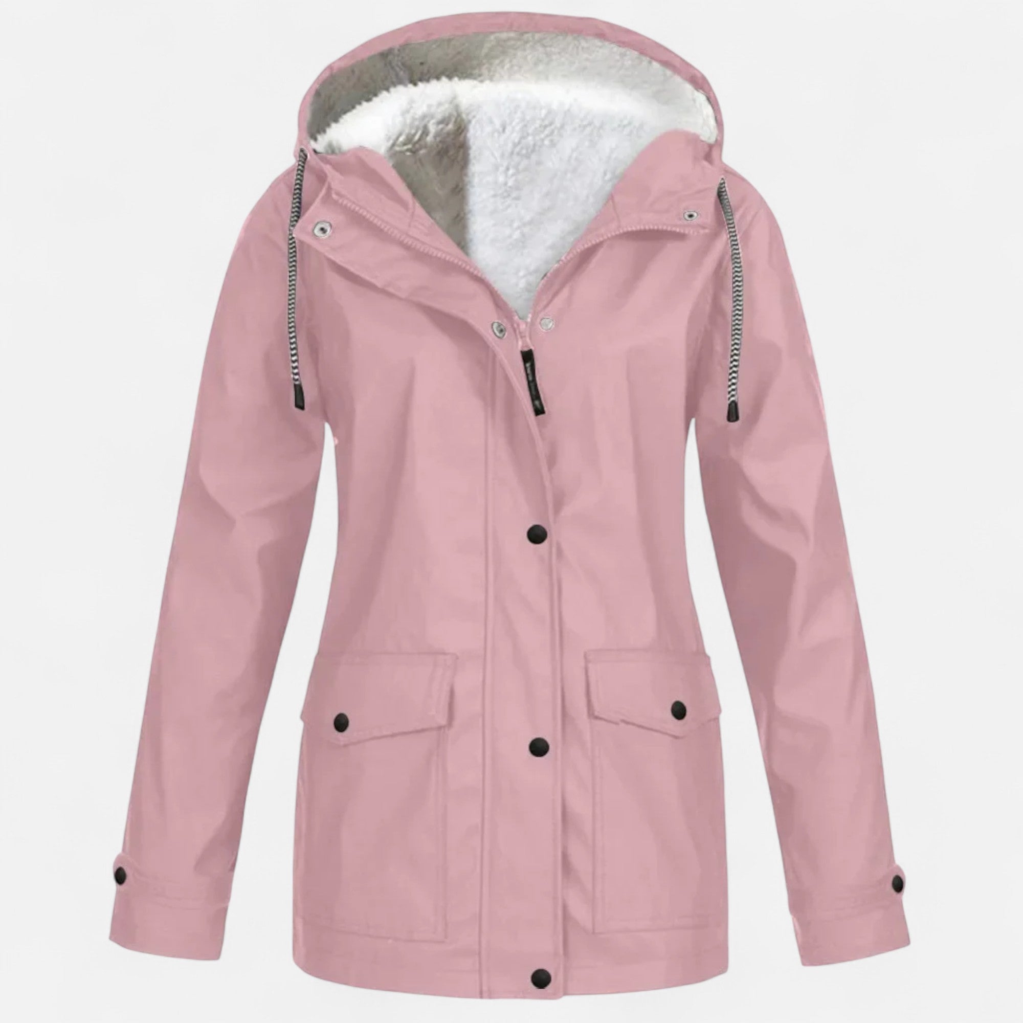 Casaco de Esqui à Prova de Vento com Capuz para Mulheres em Veludo Plush Pink