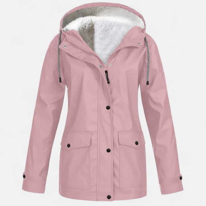 Casaco de Esqui à Prova de Vento com Capuz para Mulheres em Veludo Plush Pink