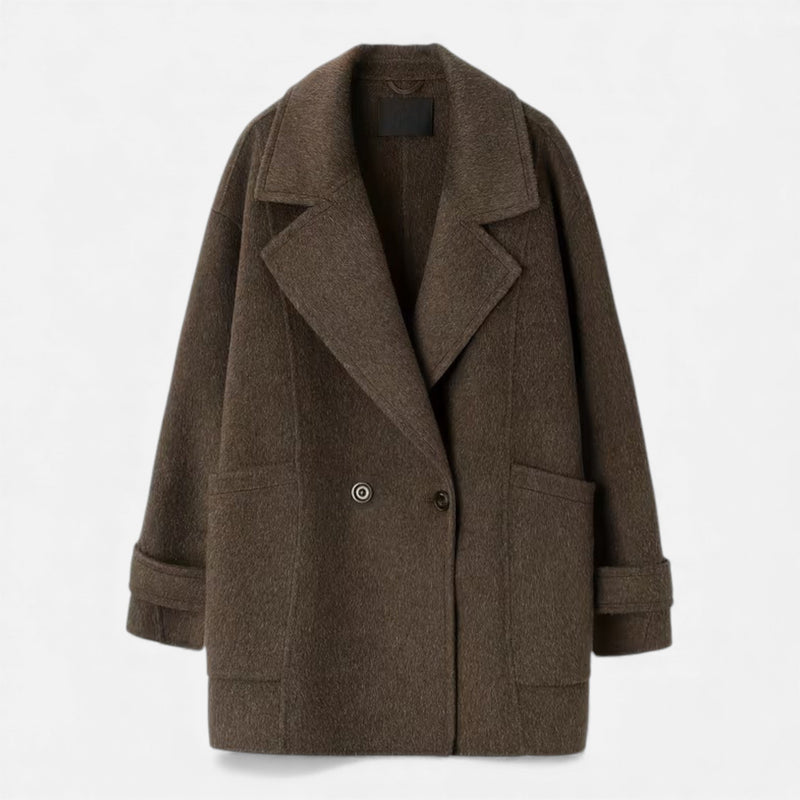 Casaco de Inverno Feminino em Lã de Alpaca Grossa Café