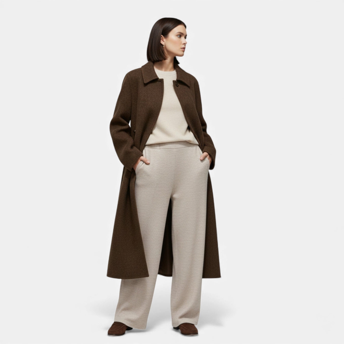 Casaco de Inverno Longo Estruturado em Lã Feminino