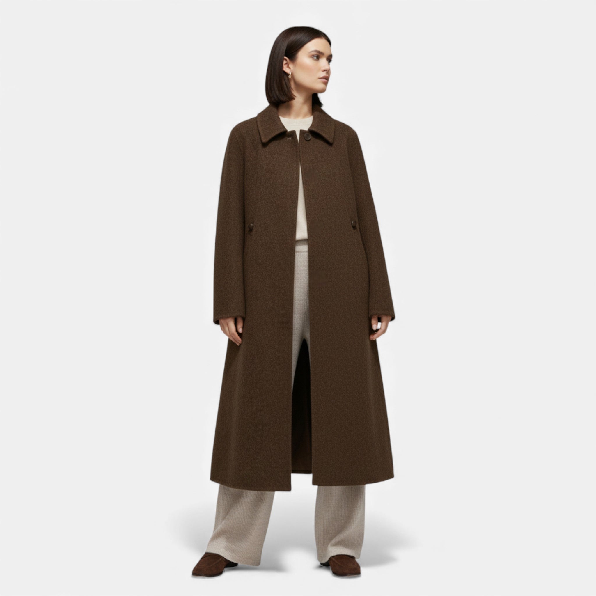 Casaco de Inverno Longo Estruturado em Lã Feminino