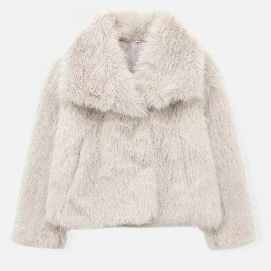 Casaco de Inverno Luxuoso em Pelo Sintético para Mulheres Bege