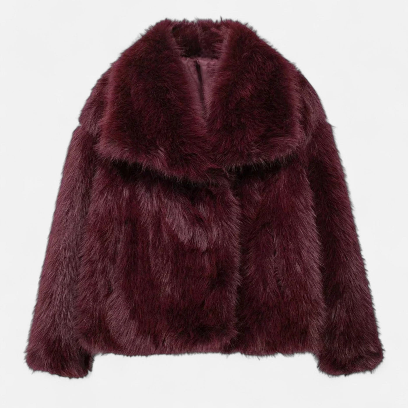 Casaco de Inverno Luxuoso em Pelo Sintético para Mulheres Borgonha