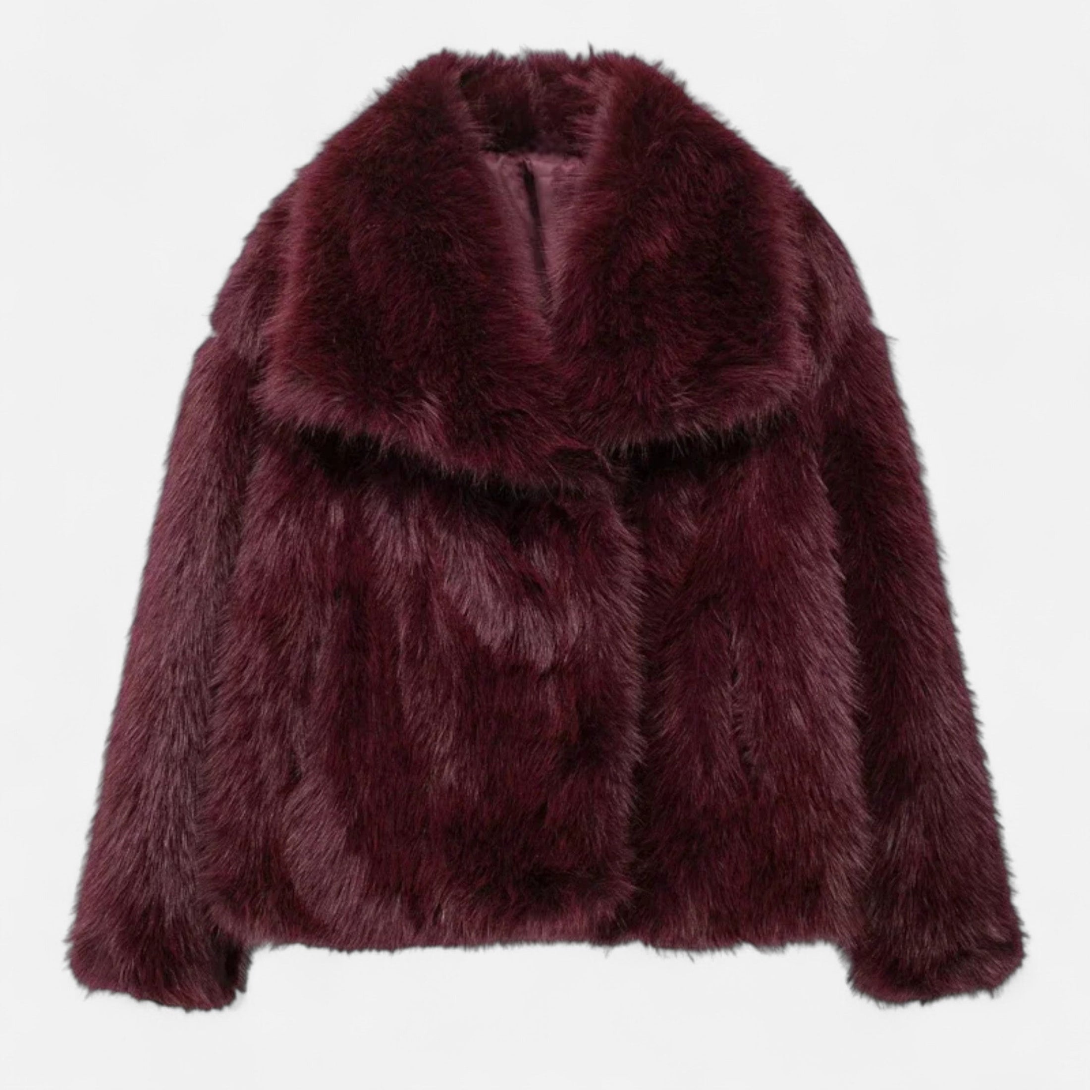 Casaco de Inverno Luxuoso em Pelo Sintético para Mulheres Borgonha