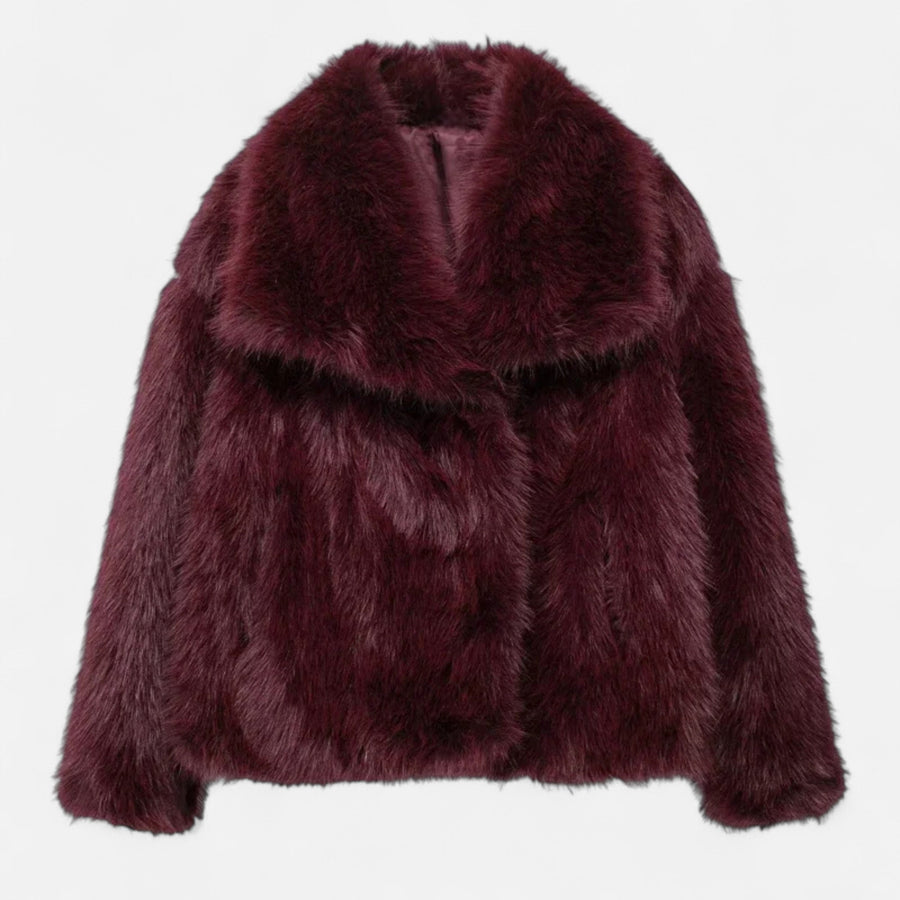 Casaco de Inverno Luxuoso em Pelo Sintético para Mulheres Borgonha