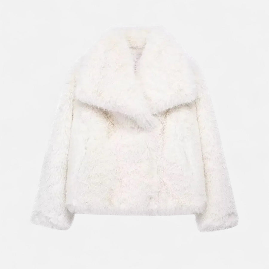 Casaco de Inverno Luxuoso em Pelo Sintético para Mulheres Branco