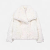 Casaco de Inverno Luxuoso em Pelo Sintético para Mulheres Branco