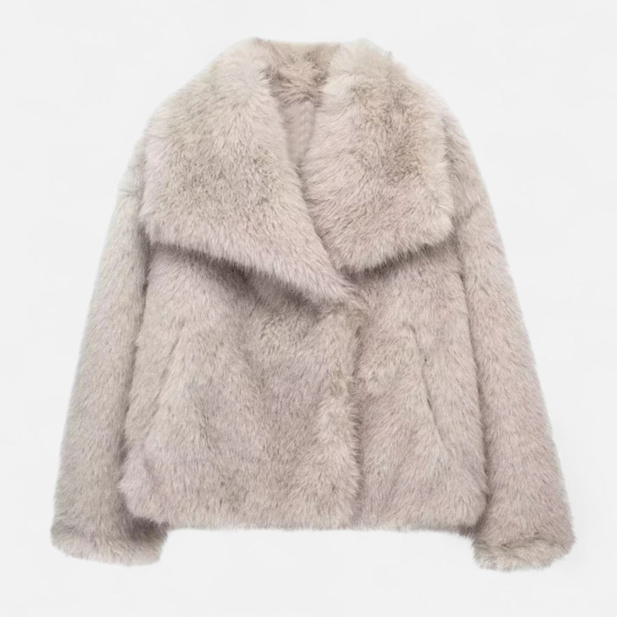 Casaco de Inverno Luxuoso em Pelo Sintético para Mulheres Cinza