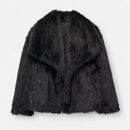 Casaco de Inverno Luxuoso em Pelo Sintético para Mulheres Preto