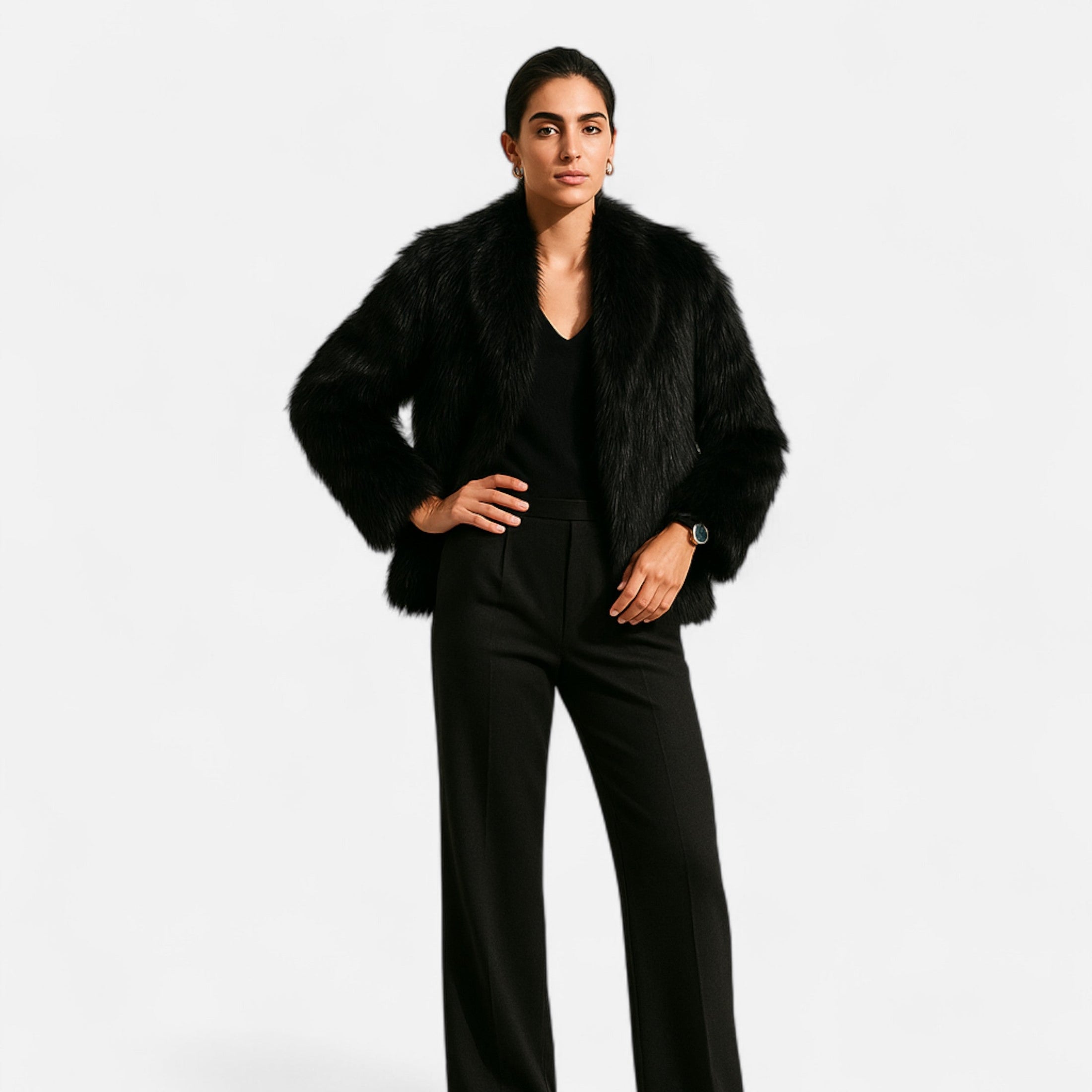 Casaco de Inverno Luxuoso em Pelo Sintético para Mulheres
