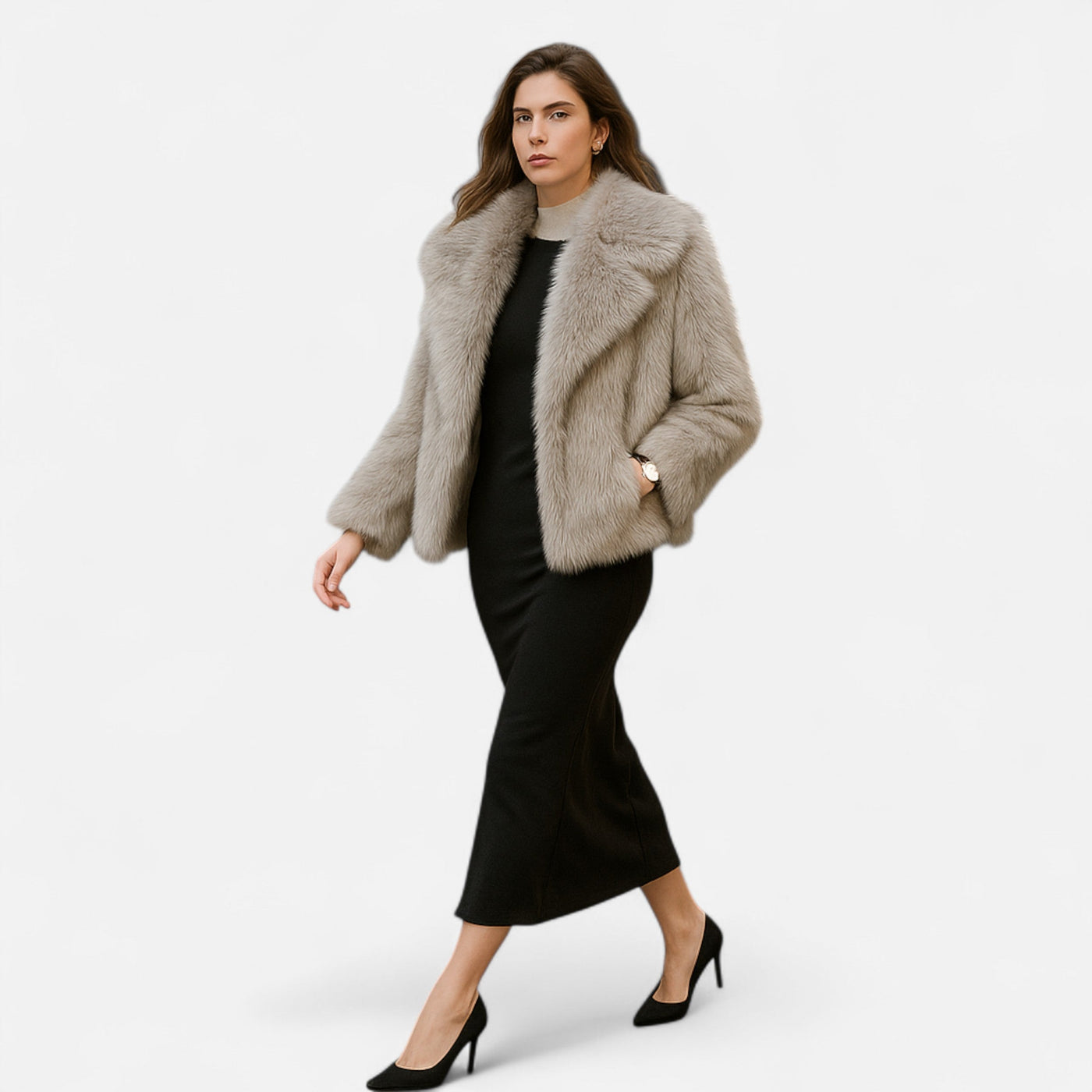 Casaco de Inverno Luxuoso em Pelo Sintético para Mulheres