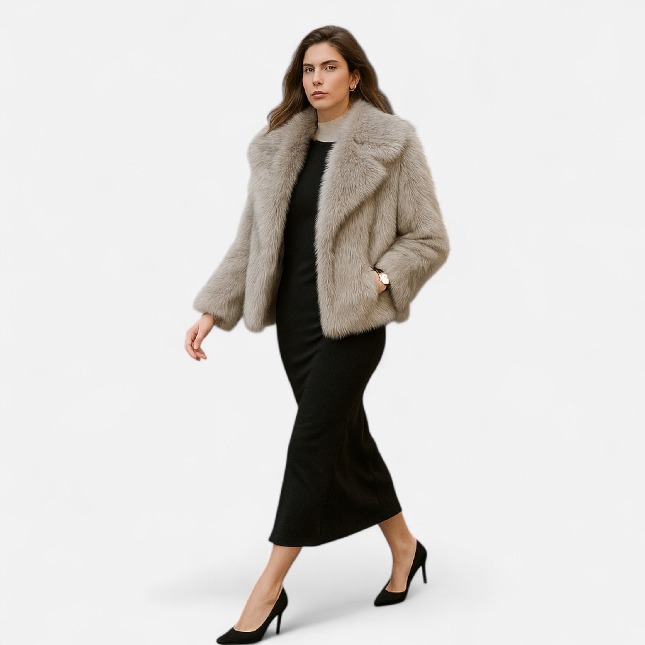 Casaco de Inverno Luxuoso em Pelo Sintético para Mulheres