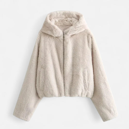 Casaco de Pele Sintética com Capuz para Mulheres – Luxuoso Conforto de Inverno Branco