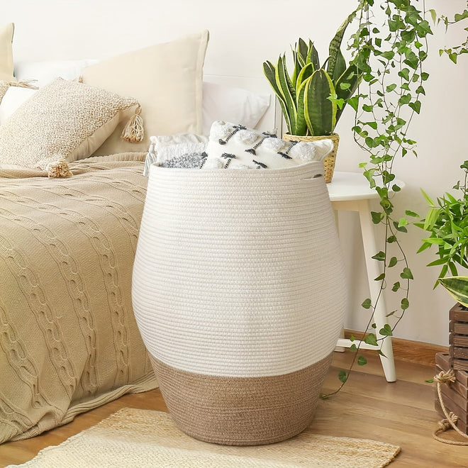 Cesto Grande de Vime Trançado – Armazenamento Elegante e Resistente para Lavanderia