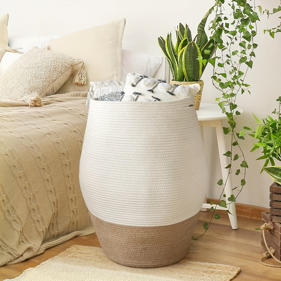 Cesto Grande de Vime Trançado – Armazenamento Elegante e Resistente para Lavanderia