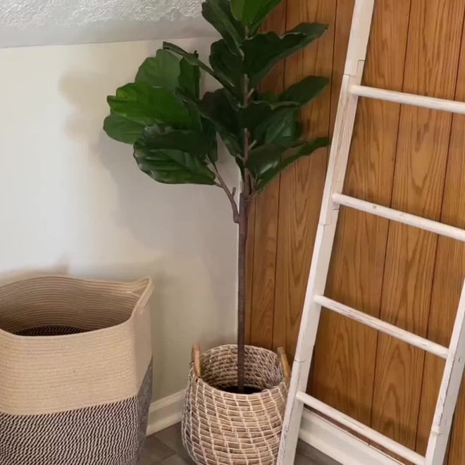 Cesto Grande de Vime Trançado – Armazenamento Elegante e Resistente para Lavanderia