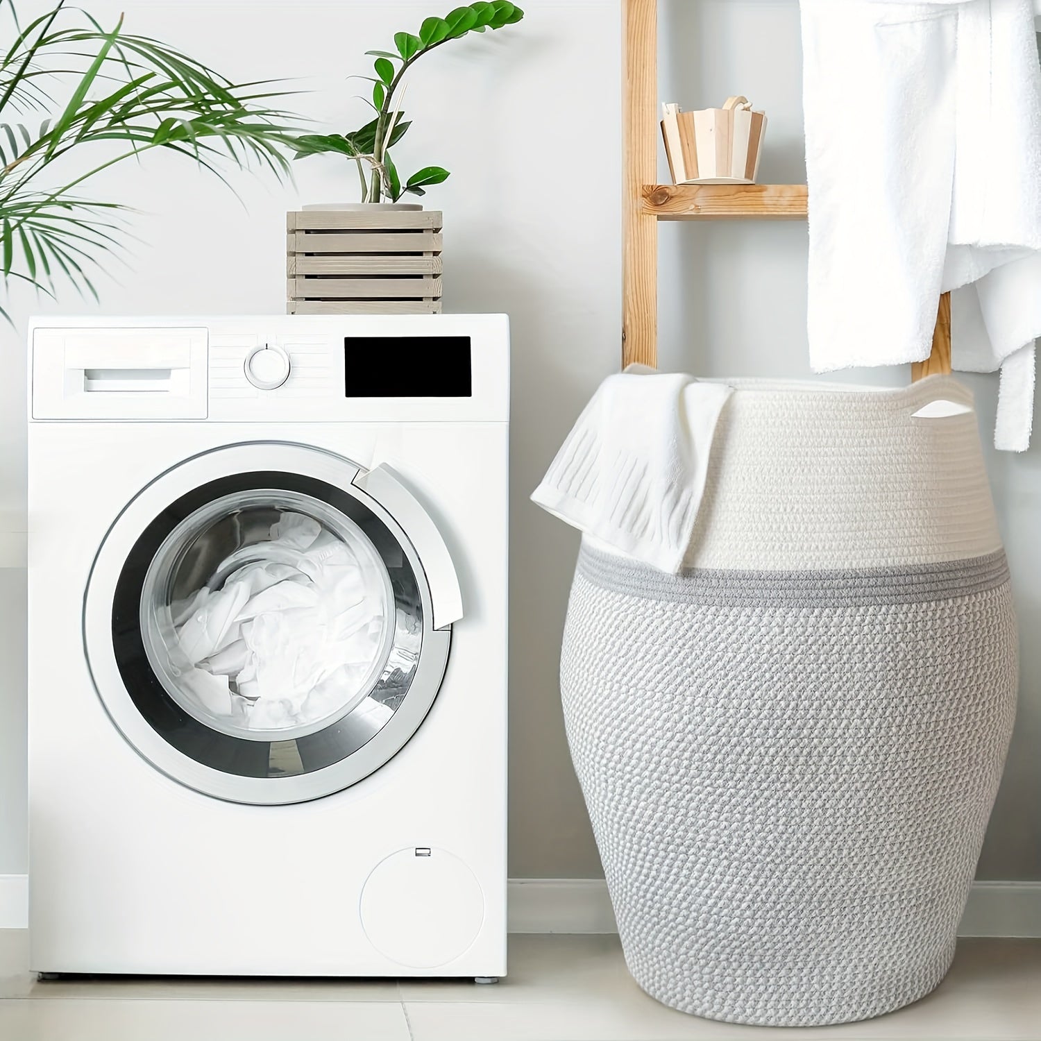 Cesto Grande de Vime Trançado – Armazenamento Elegante e Resistente para Lavanderia