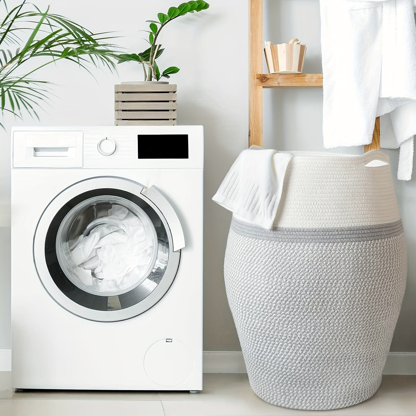 Cesto Grande de Vime Trançado – Armazenamento Elegante e Resistente para Lavanderia