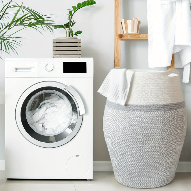 Cesto Grande de Vime Trançado – Armazenamento Elegante e Resistente para Lavanderia