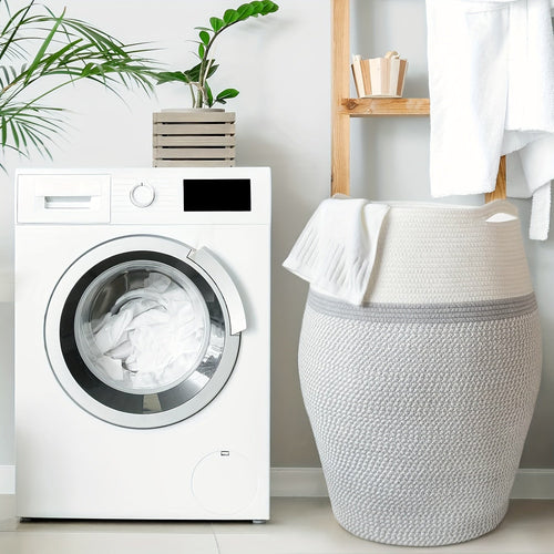 Cesto Grande de Vime Trançado – Armazenamento Elegante e Resistente para Lavanderia