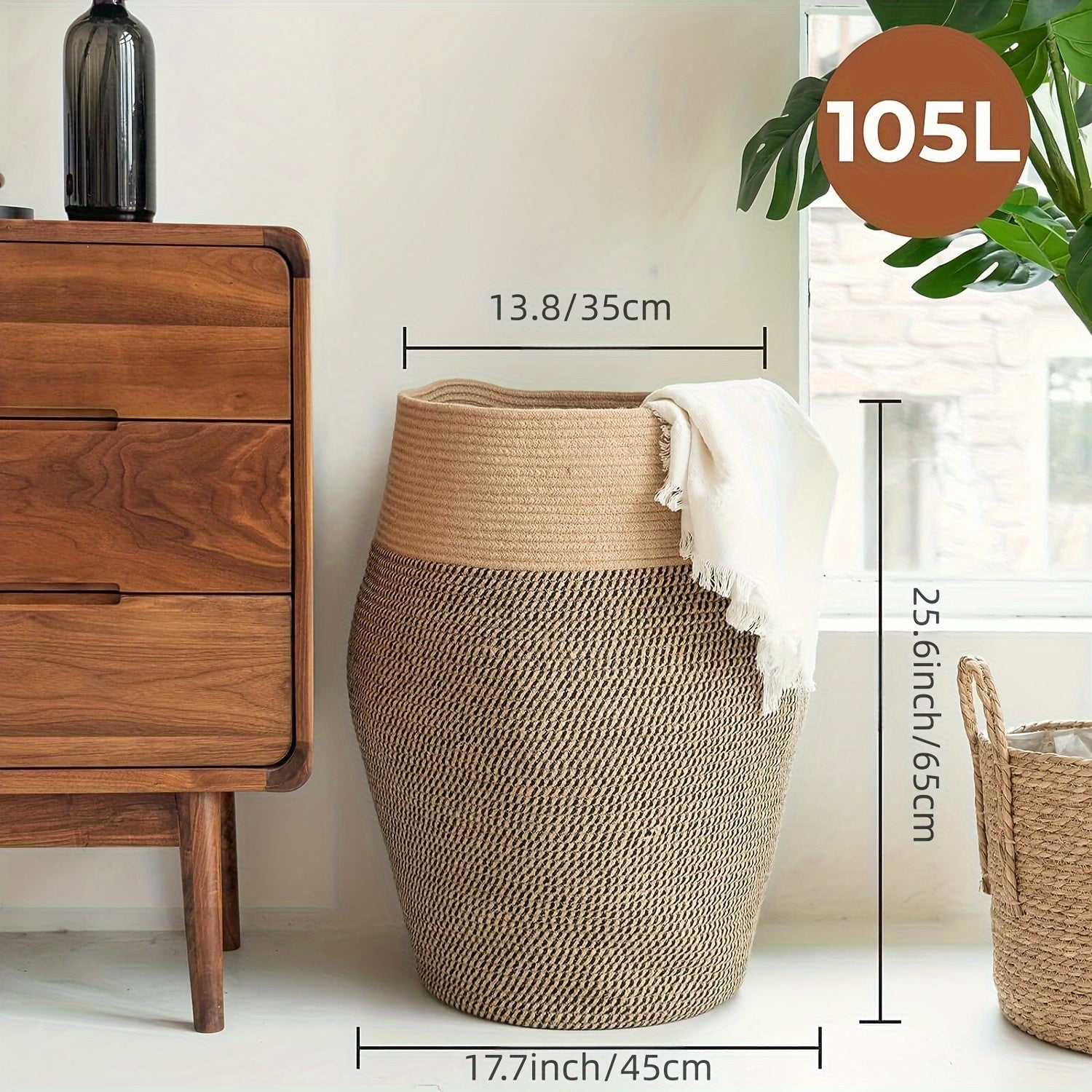 Cesto Grande de Vime Trançado – Armazenamento Elegante e Resistente para Lavanderia