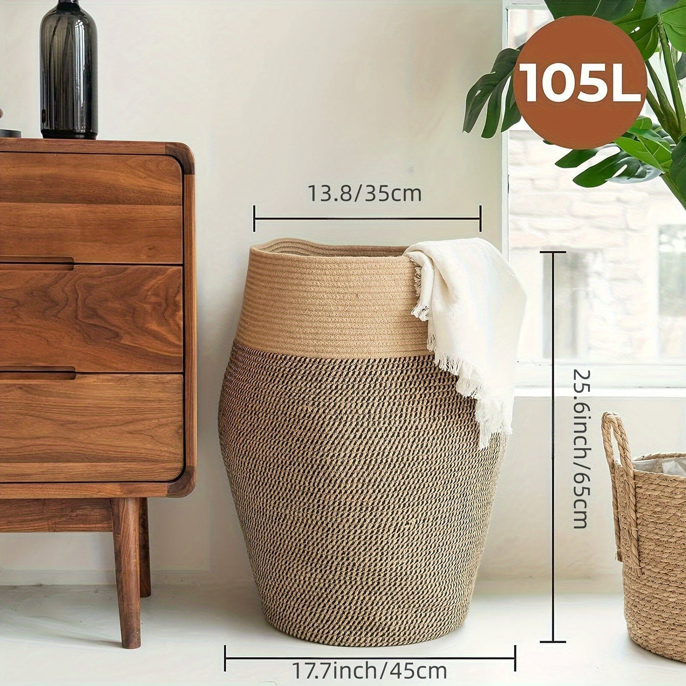 Cesto Grande de Vime Trançado – Armazenamento Elegante e Resistente para Lavanderia