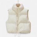 Colete de Inverno Elegante com Cintura Alta para Mulheres Branco