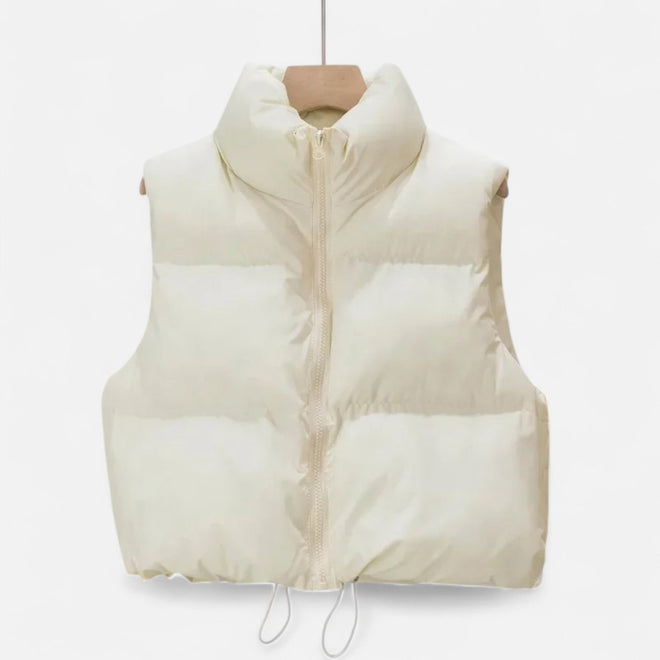 Colete de Inverno Elegante com Cintura Alta para Mulheres Branco