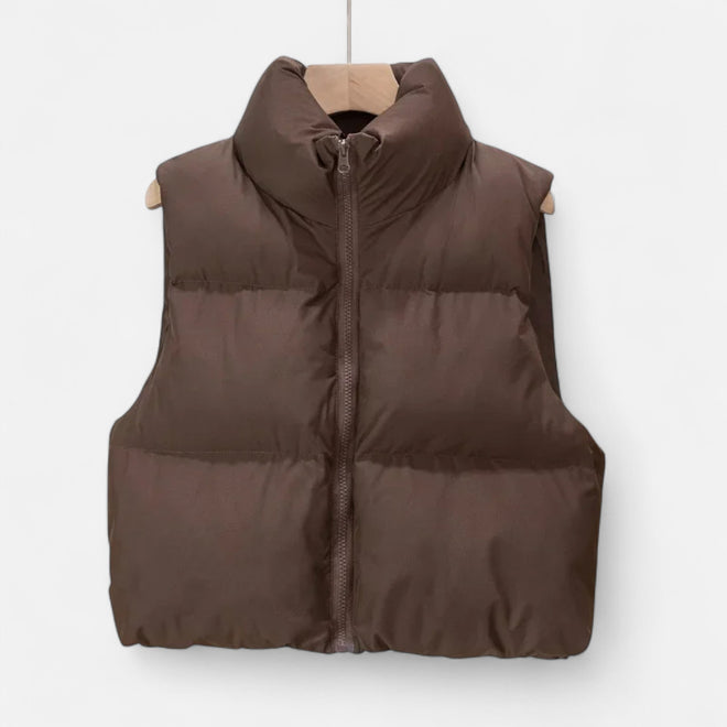 Colete de Inverno Elegante com Cintura Alta para Mulheres Marrom
