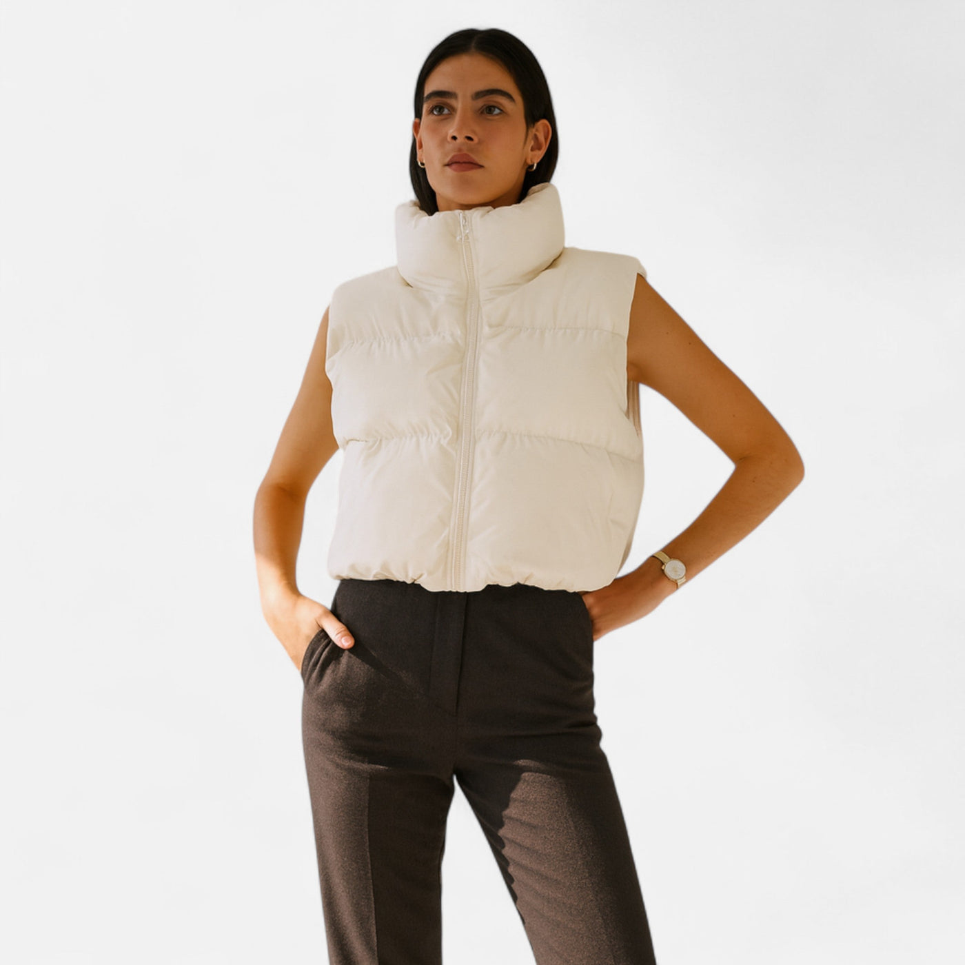 Colete de Inverno Elegante com Cintura Alta para Mulheres