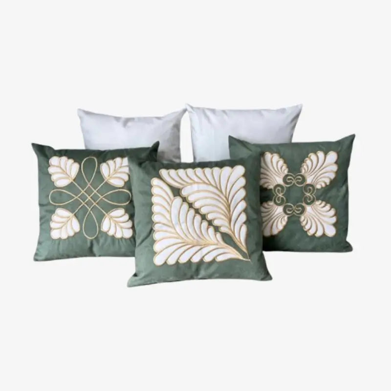 Conjunto com 5 Capas de Almofada Bordadas 45x45cm Verde