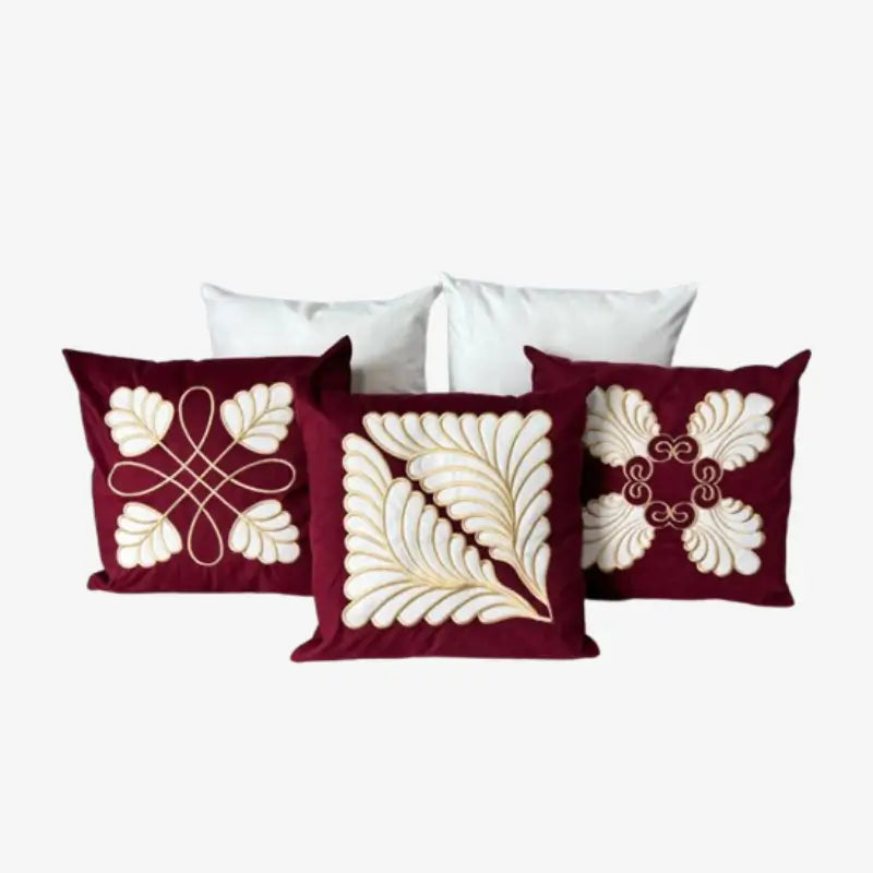 Conjunto com 5 Capas de Almofada Bordadas 45x45cm Vinho